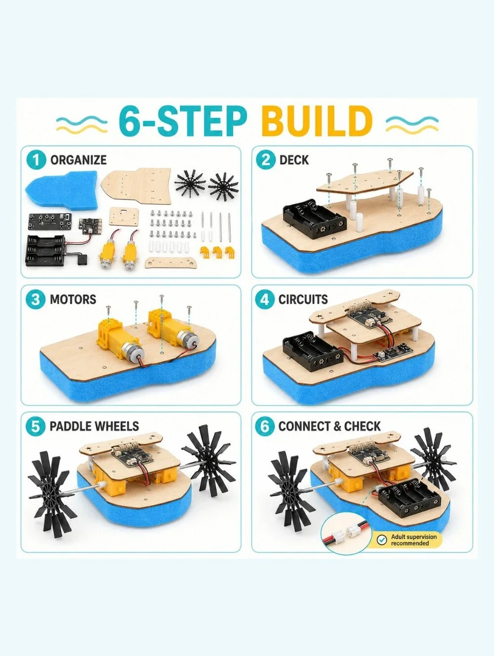 Kids RC Paddle-Wheel Boat STEM Building Kit Ages 8–12